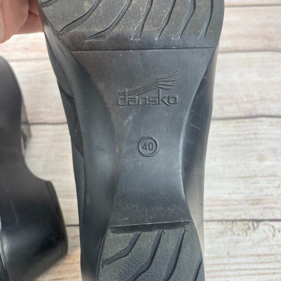 DANSKO Jessica Black Nappa Womens Sz 40 (9.5-10) Clogs Black Leather Floral Shoe - Picture 10 of 10